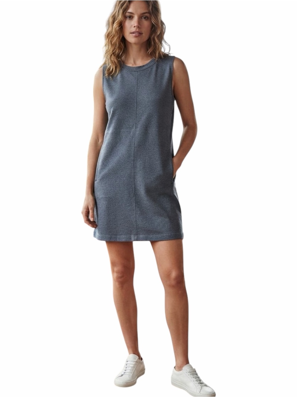 Norma Kamali Sleeveless Tailored Terry Mini Shift Dress Heather Grey Medium
